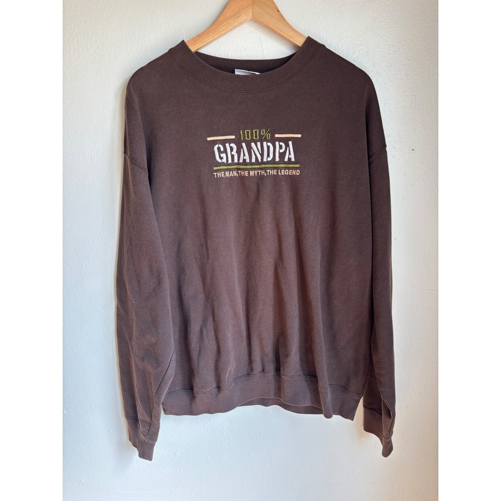 M&C Sport Brown 100% Grandpa The Man Myth Legend Embroidered‎ Sweatshirt XL Mens